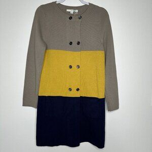 Boden 100% Wool Colorblock Duster Cardigan Coatigan Size 6 Button Topper